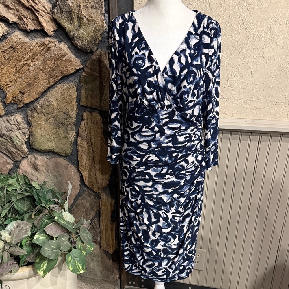 Ralph Lauren Navy and White Abstract Dress